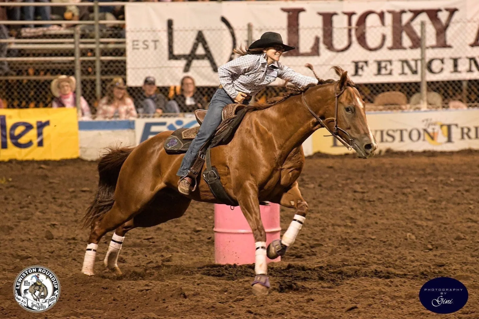 Barrel racer turning a barrel
