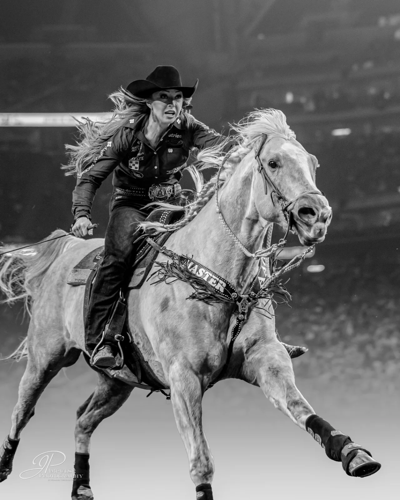 Barrel racer riding at the NFR